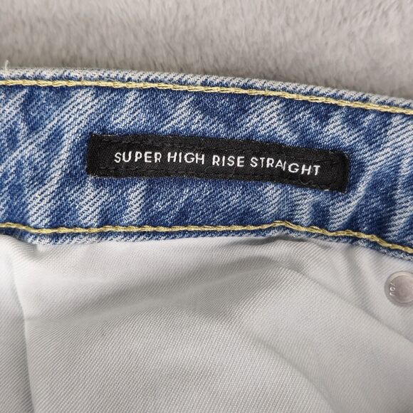 Free Assembly Jeans Womens 12 (33x30) Super High Rise Straight Patchwork Raw Hem - Picture 5 of 12